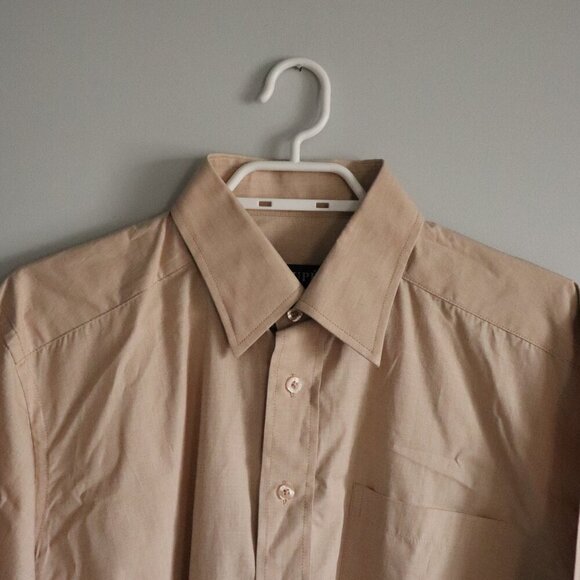 Coupe Men's Large Tan Collared Button Down Pocket Casual Long Sleeve Dress Shirt - Picture 4 of 13